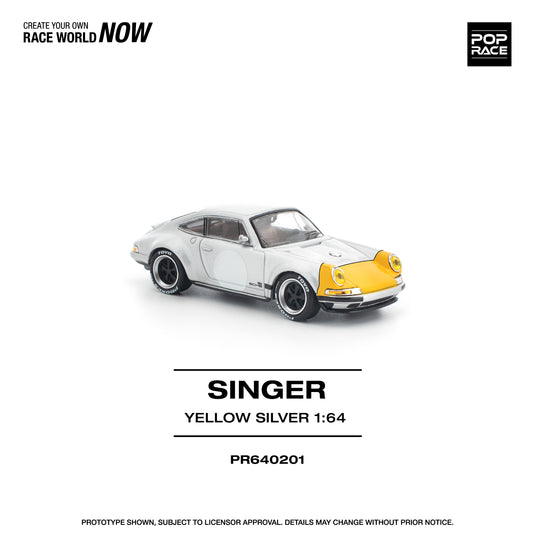 Pop Race - Singer 911 SCCS Homage (Yellow/Silver) 1/64 Scale Diecast Model Car