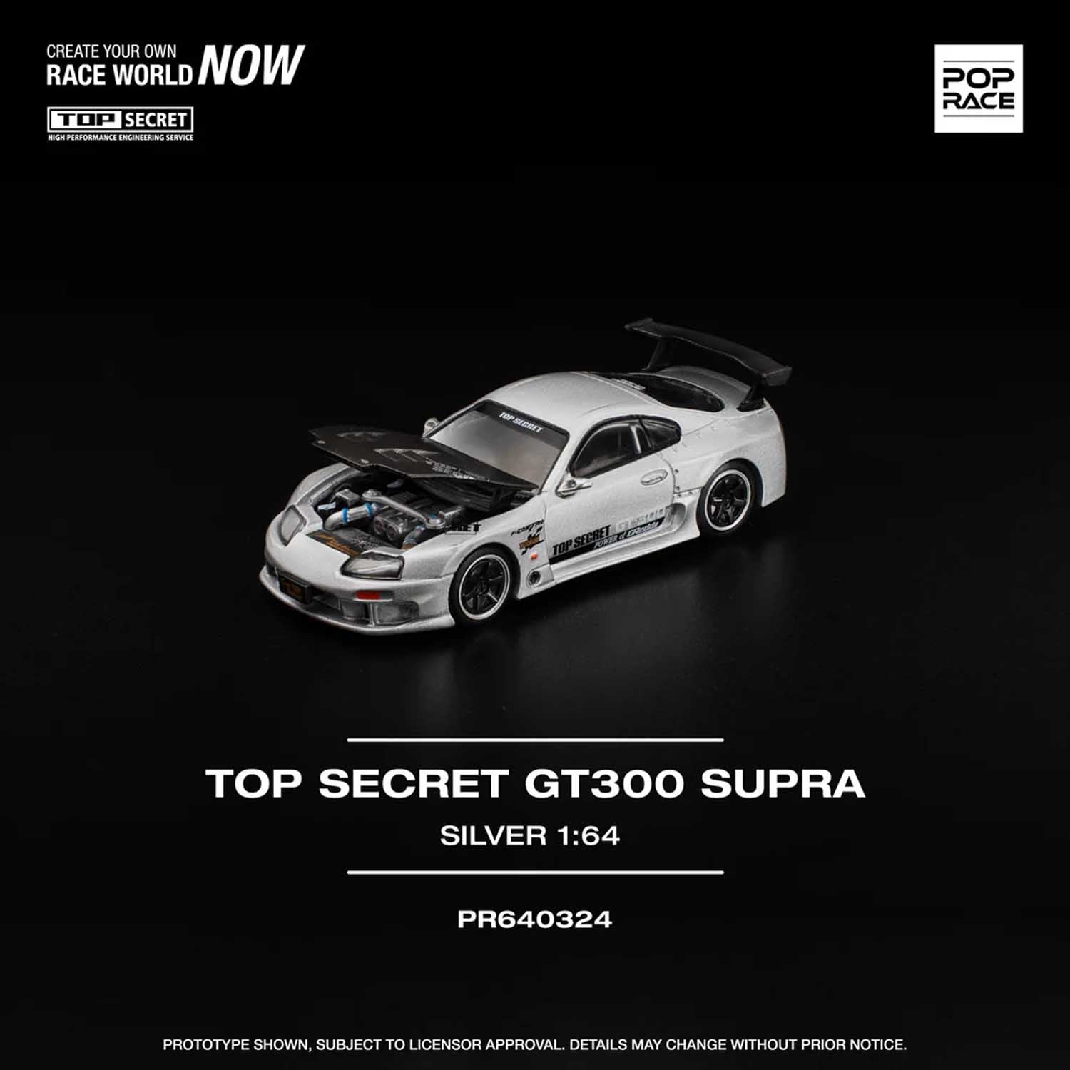 Pop Race - Top Secret GT300 Supra (Silver) 1/64 Scale Diecast