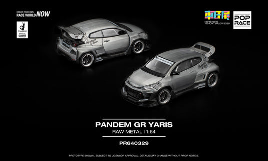 Pop Race - Pandem GR Yaris (Raw Metal) 1/64 Scale Diecast Model Car