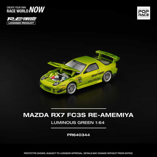 Pop Race - Mazda RX7 FC3S Re-Amemiya (Luminous Green) 1/64 Scale Diecast Model Car