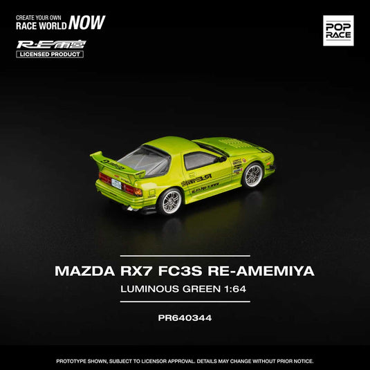 Pop Race - Mazda RX7 FC3S Re-Amemiya (Luminous Green) 1/64 Scale Diecast Model Car