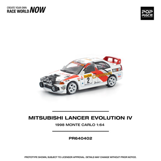 Pop Race - Mitsubishi Lancer Evolution IV (1998 Monte Carlo Rally) 1/64 Scale Diecast Model Car