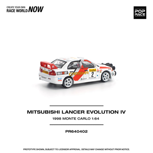 Pop Race - Mitsubishi Lancer Evolution IV (1998 Monte Carlo Rally) 1/64 Scale Diecast Model Car