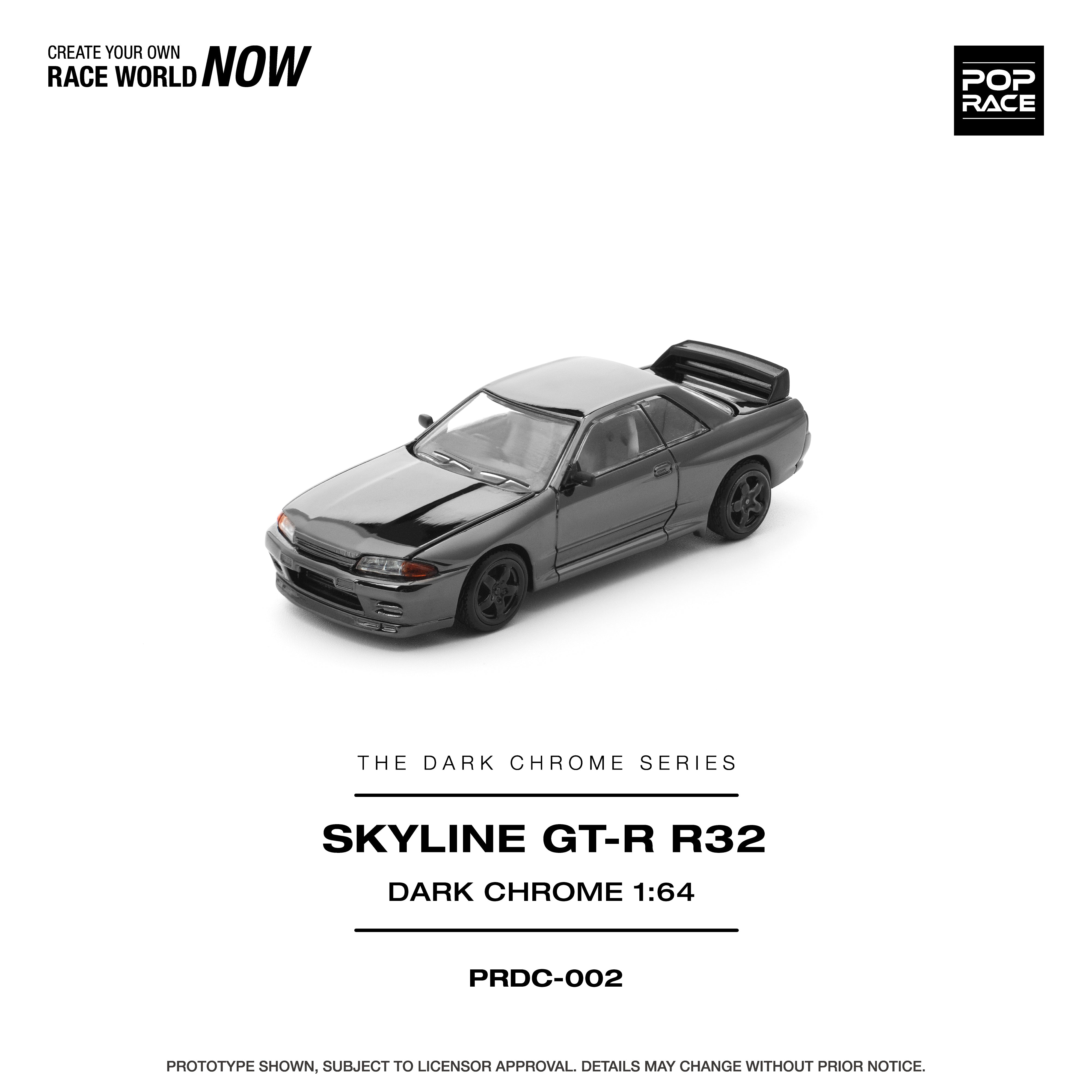 NISSAN SKYLINE GT-R (R32) コントロールカー 1/58 Pop Race - Skyline GT-R R32 (Dark Chrome) 1/64 Scale Diecast Model