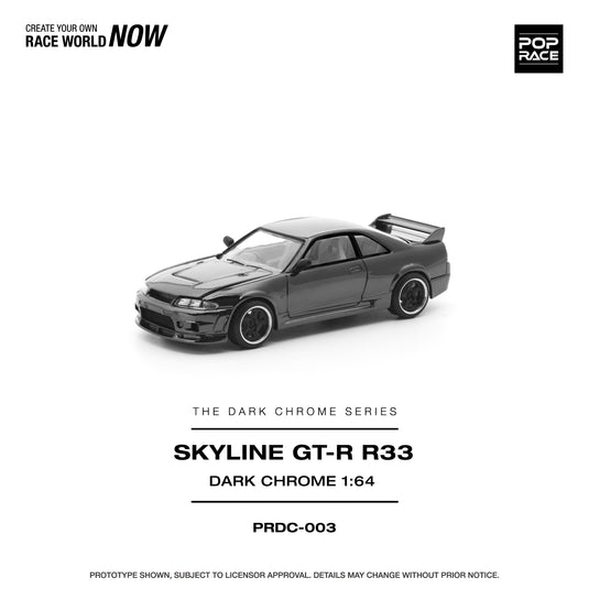 Pop Race - Skyilne GT-R R33 (Dark Chrome) 1/64 Scale Diecast Model Car