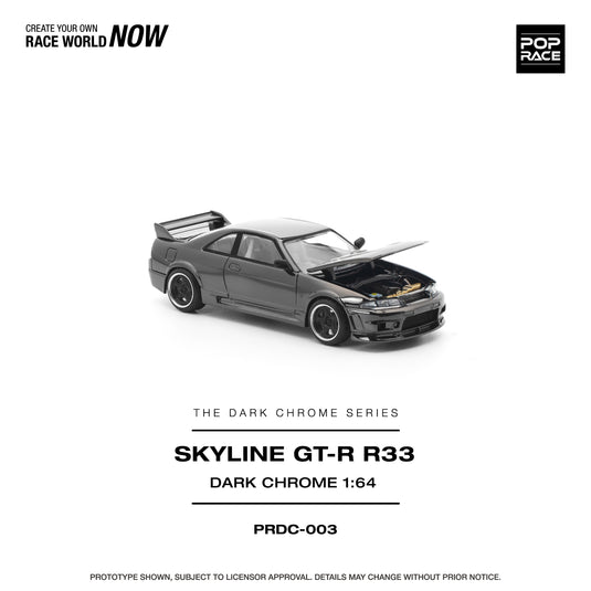 Pop Race - Skyilne GT-R R33 (Dark Chrome) 1/64 Scale Diecast Model Car