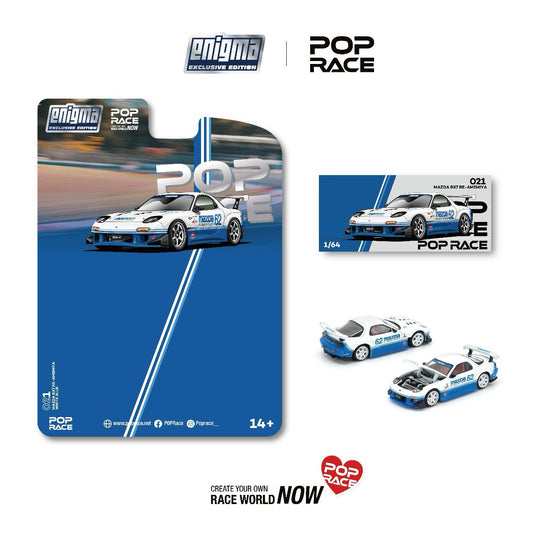 Pop Race - Mazda RX7 (FD3S) (Blue/White) (Enigma Exclusive Edition) 1/64 Scale Diecast Model Car