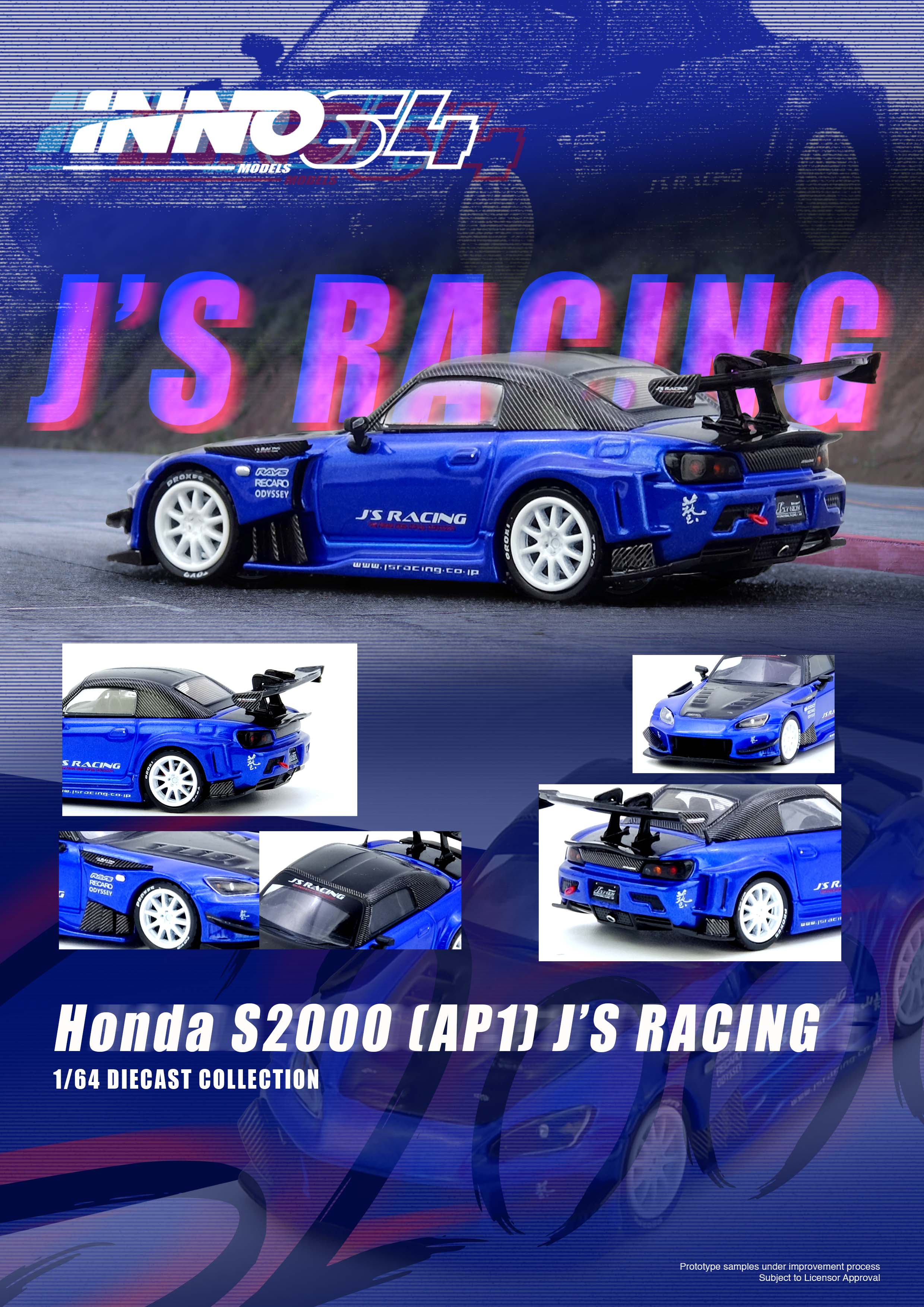 ミニカー INNO64 Honda S2000 J'S RACING MAOU INNO64 - Honda S2000 J's Racing (Blue) 1/64 Scale Diecast Model