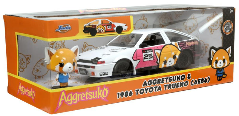 Load image into Gallery viewer, Jada Toys - Aggretsuko: Die-Cast Retsuko and 1986 Toyota Trueno (AE86) 1/24 Scale