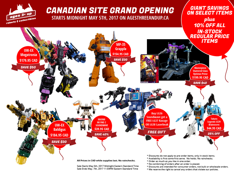 Ages Three and Up Canadian Site Grand Opening Sale!