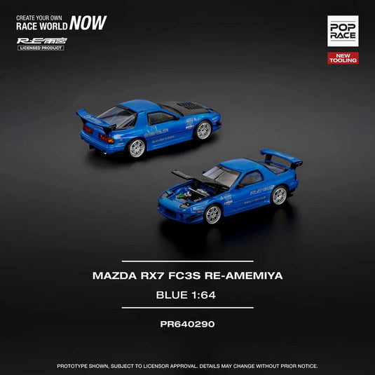Pop Race - RX7 (FC3S) Re-Amemiya (Blue) 1/64 Scale Diecast Model Car