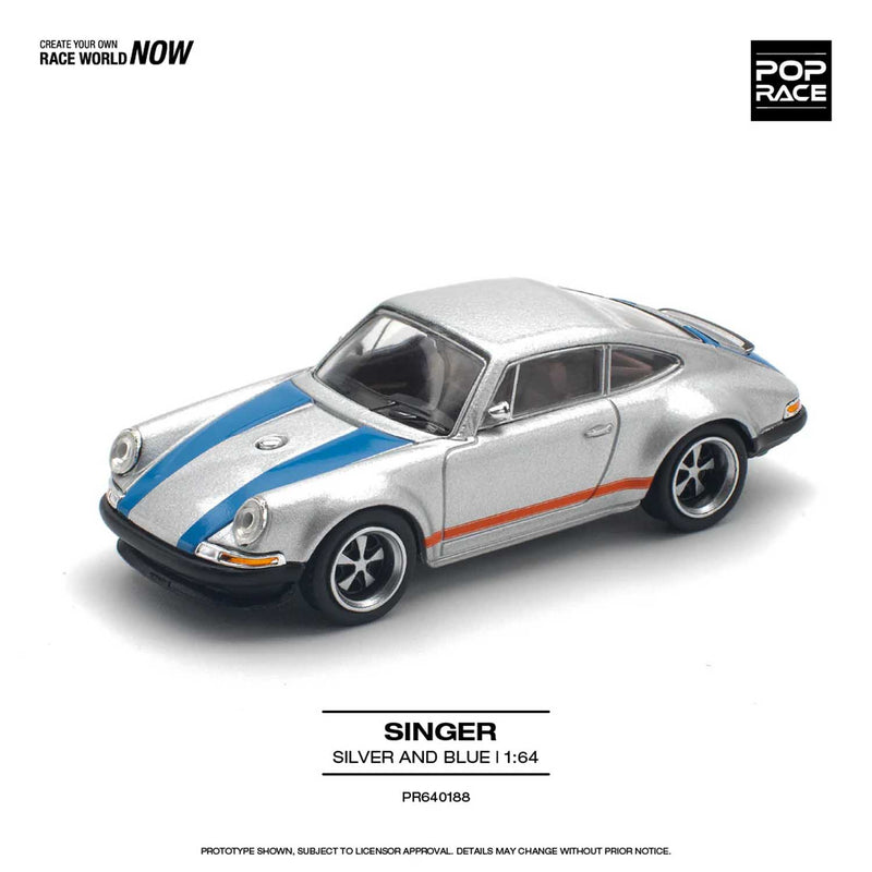 Load image into Gallery viewer, Pop Race - Singer (Silver/Blue) 1/64 Scale Diecast Model Car (PR640188)
