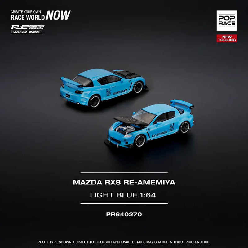 Load image into Gallery viewer, Pop Race - Mazda RX-8 Re-Amemiya (Light Blue) 1/64 Scale Diecast Model Car (PR640270)
