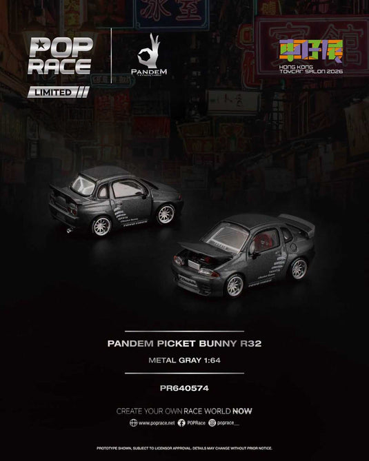 Pop Race - Pandem Pocket Bunny Q-R32 (Metal Gray) (Hong Kong Toy Car Salon 2026) 1/64 Scale Diecast Model Car (PR640574)