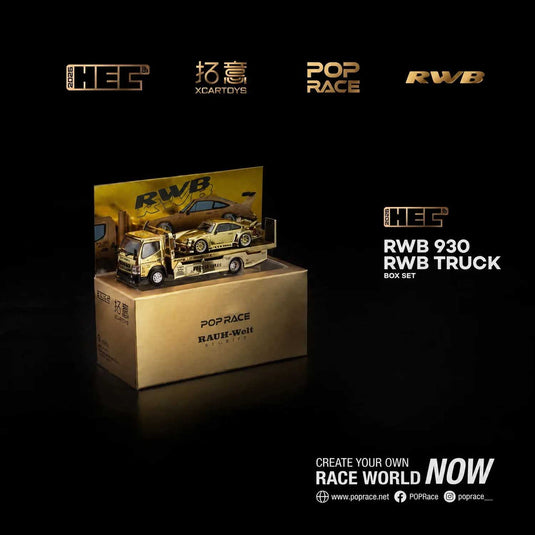 Pop Race - RWB 930 and FUSO Truck Set (Gold) (HEC 2026) 1/64 Scale Diecast Model Car