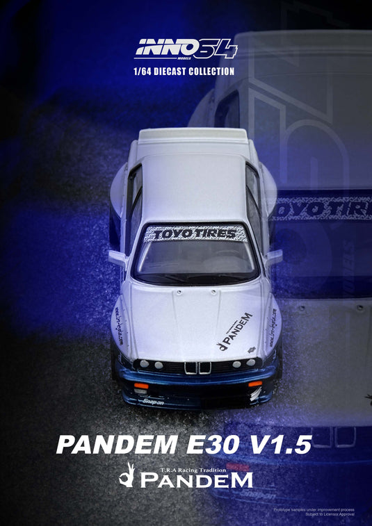 INNO64 - Pandem E30 M3 (Silver/Blue) 1/64 Scale Diecast Model Cars (IN64-E30P-SILBLU)
