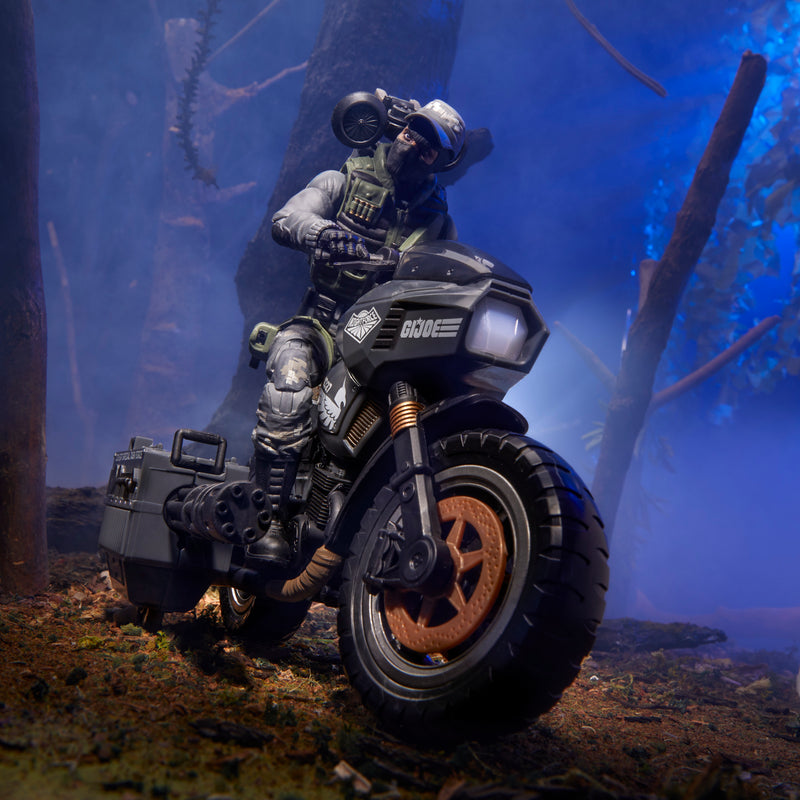 Load image into Gallery viewer, G.I. Joe Classified Series - Night Force Jason (Shockwave) Faria and Night Pursuit Cycle
