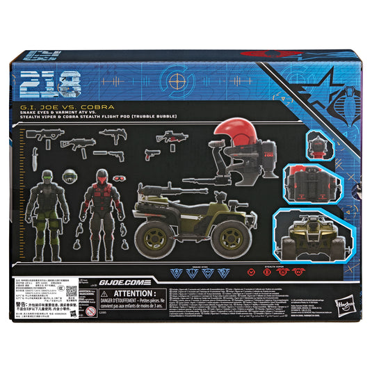 G.I. Joe Classified Series - Snake Eyes & Varmint ATV VS. Stealth Viper & Cobra Stealth Flight Pod (Trubble Bubble)