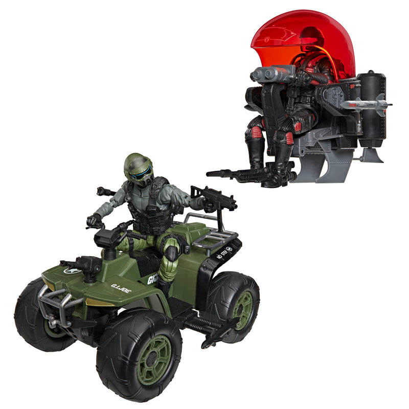Load image into Gallery viewer, G.I. Joe Classified Series - Snake Eyes &amp; Varmint ATV VS. Stealth Viper &amp; Cobra Stealth Flight Pod (Trubble Bubble)
