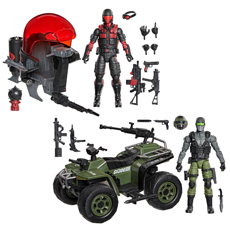 Load image into Gallery viewer, G.I. Joe Classified Series - Snake Eyes &amp; Varmint ATV VS. Stealth Viper &amp; Cobra Stealth Flight Pod (Trubble Bubble)
