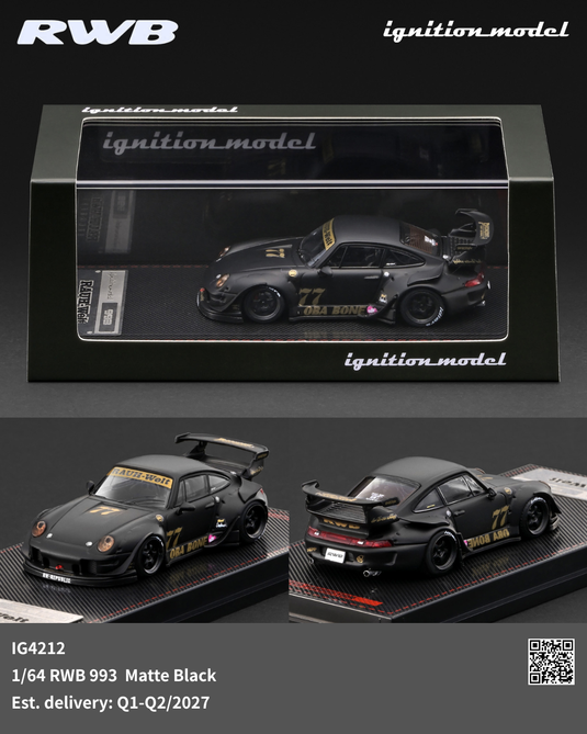 Ignition Model - RWB 993 (Matte Black) 1/64 Scale Diecast Model Car (IG4212)
