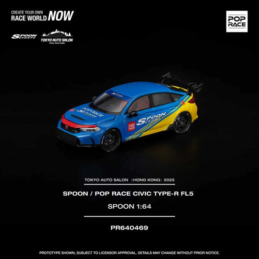 Pop Race - Honda Civic Type-R FL5 (SPOON) (TASHK 2025) 1/64 Scale Diecast Model Car (PR640469)