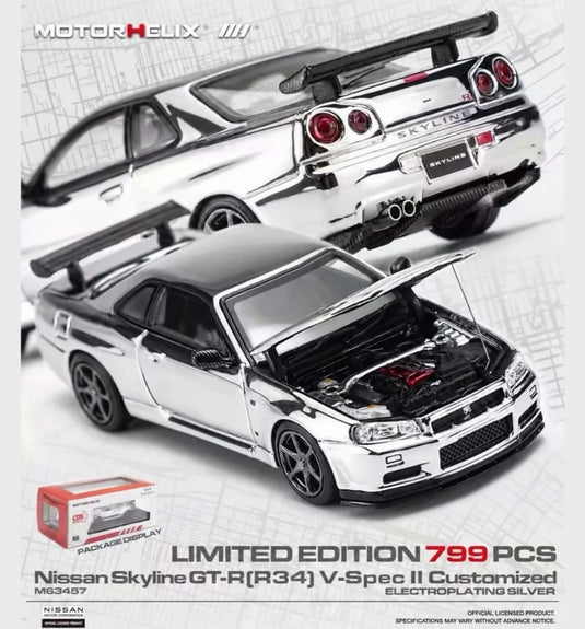 MotorHelix - Nissan Skyline GT-R (R34) V-Spec II (Customized Electroplating Silver) (Canada Diecast Expo 2026) 1/64 Scale Diecast Model Car (M63457)