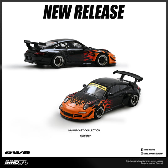 INNO64 - RWB 997 (Orange Burning Flame) 1/64 Scale Diecast Model Cars (IN64-RWB997-OBF)