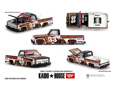 Kaido House - Kaido House x Mini GT - Chevrolet Silverado KAIDO Intimidator V1 (White W/ Brown Two-Tone) 1/64 Scale Diecast Model Car