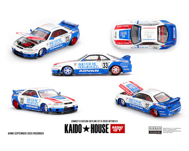 Kaido House - Kaido House x Mini GT - Nissan Skyline GT-R (R33) BFTHR V1 (White W/ Blue Two-Tone) 1/64 Scale Diecast Model Car