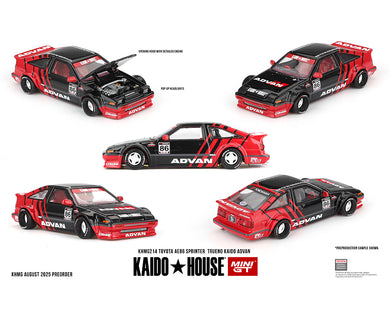 Kaido House - Kaido House x Mini GT - Toyota AE86 Sprinter Trueno Kaido ADVAN (Red/Black) 1/64 Scale Diecast Model Car