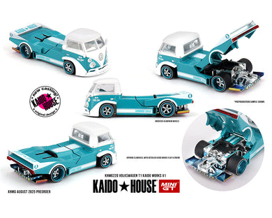 Kaido House - Kaido House x Mini GT - Volkswagen T1 Kaido Works V1 (Turquoise/White) 1/64 Scale Diecast Model Car