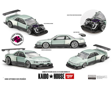 Kaido House - Kaido House x Mini GT - Nissan Silvia S13-R KAIDO WORKS V1 (Sea Foam Green) 1/64 Scale Diecast Model Car