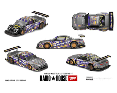 Kaido House - Kaido House x Mini GT - Nissan Silvia S13-R Kaido Drift V1 Greddy (Gunmetal Gray) 1/64 Scale Diecast Model Car