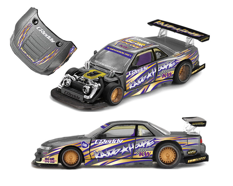 Load image into Gallery viewer, Kaido House - Kaido House x Mini GT - Nissan Silvia S13-R Kaido Drift V1 Greddy (Gunmetal Gray) 1/64 Scale Diecast Model Car
