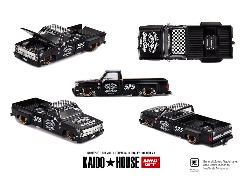 Load image into Gallery viewer, Kaido House - Kaido House x Mini GT - Chevrolet Silverado Dually Hot Rod V1 (Flat Black) 1/64 Scale Diecast Model Car
