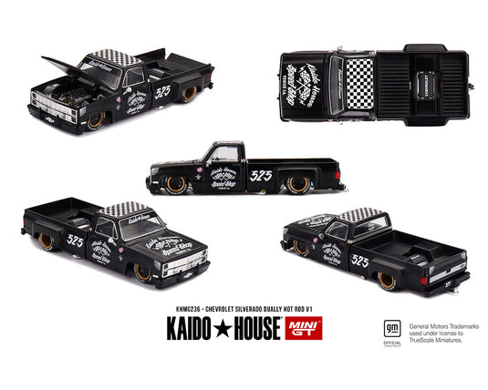 Kaido House - Kaido House x Mini GT - Chevrolet Silverado Dually Hot Rod V1 (Flat Black) 1/64 Scale Diecast Model Car
