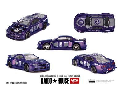 Kaido House - Kaido House x Mini GT - Nissan Skyline GT-R (R34) Kaido Factory Racing V2 (Midnight Purple) 1/64 Scale Diecast Model Car