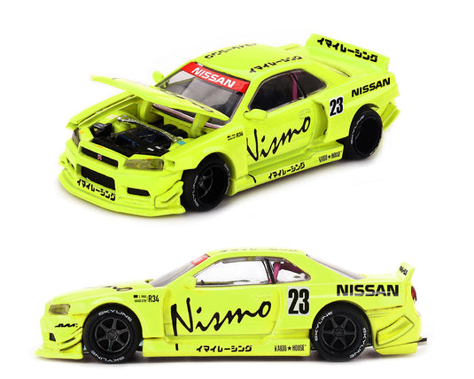 Kaido House - Kaido House x Mini GT - Nissan Skyline GT-R (R34) Kaido Works V4 (Yellow) 1/64 Scale Diecast Model Car