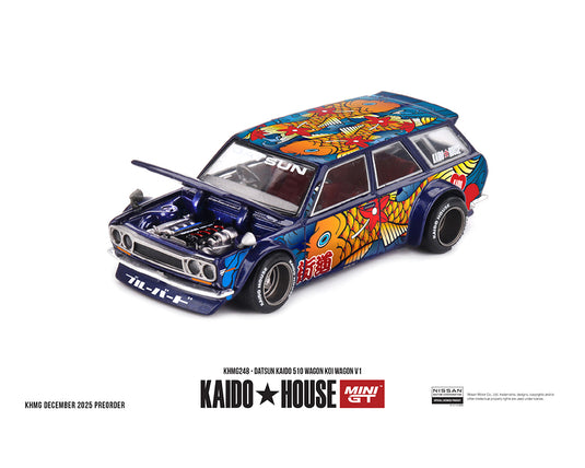 Kaido House - Kaido House x Mini GT - Datsun KAIDO 510 Wagon Koi Wagon V1 (Blue) 1/64 Scale Diecast Model Car (KHMG248)