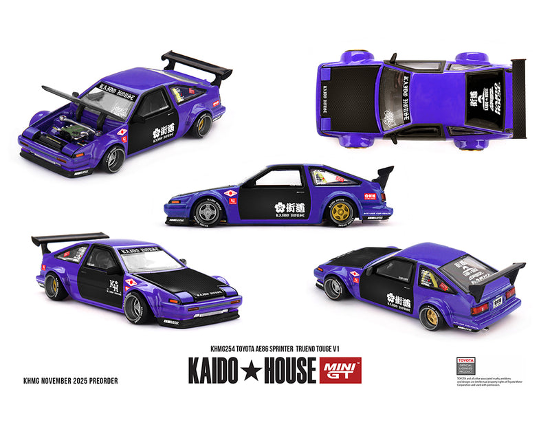 Load image into Gallery viewer, Kaido House - Kaido House x Mini GT - Toyota AE86 Sprinter Trueno TOUGE V1 (Blue) 1/64 Scale Diecast Model Car

