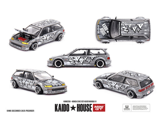 Kaido House - Kaido House x Mini GT - Honda Civic (EF) Kaindo Manga V1 (Silver) 1/64 Scale Diecast Model Car (KHMG260)