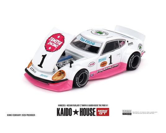 Kaido House - Kaido House x Mini GT - Nissan Fairlady Z Tamiya x Kaido House The Frog V1 (White/Pink) 1/64 Scale Diecast Model Car (KHMG263)
