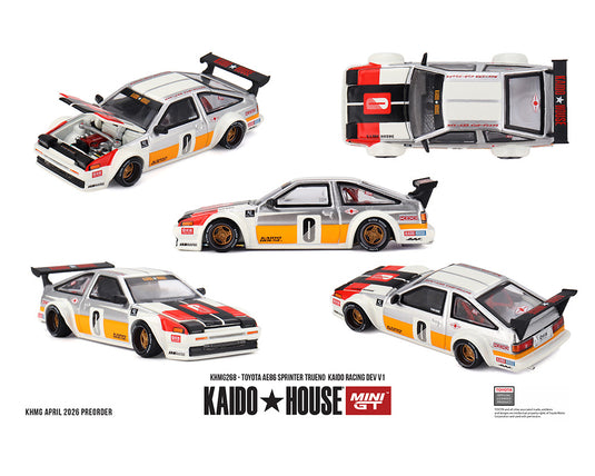 Kaido House - Kaido House x Mini GT - Toyota AE86 Sprinter Trueno Kaido Racing Dev V1 (White) 1/64 Scale Diecast Model Car (KHMG268)