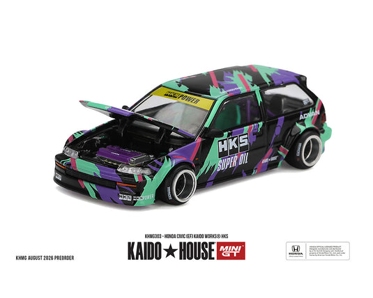 Kaido House - Kaido House x Mini GT - Honda Civic (EF) (Kaido House HKS) 1/64 Scale Diecast Model Car (KHMG303)