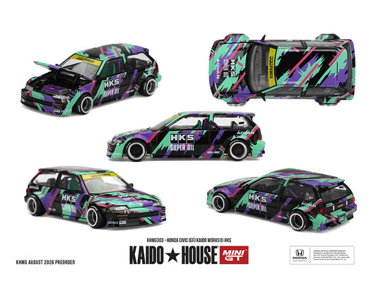 Kaido House - Kaido House x Mini GT - Honda Civic (EF) (Kaido House HKS) 1/64 Scale Diecast Model Car (KHMG303)