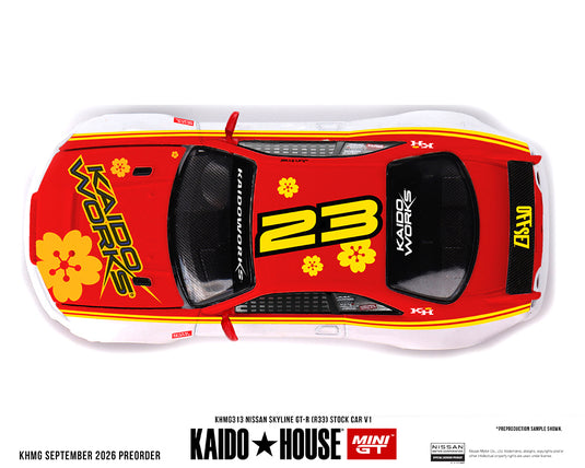 Kaido House - Kaido House x Mini GT - Nissan Skyline GT-R (R33) Kaido Stock Car V1 (White with Red Two-Tone) 1/64 Scale Diecast Model Car (KHMG313)