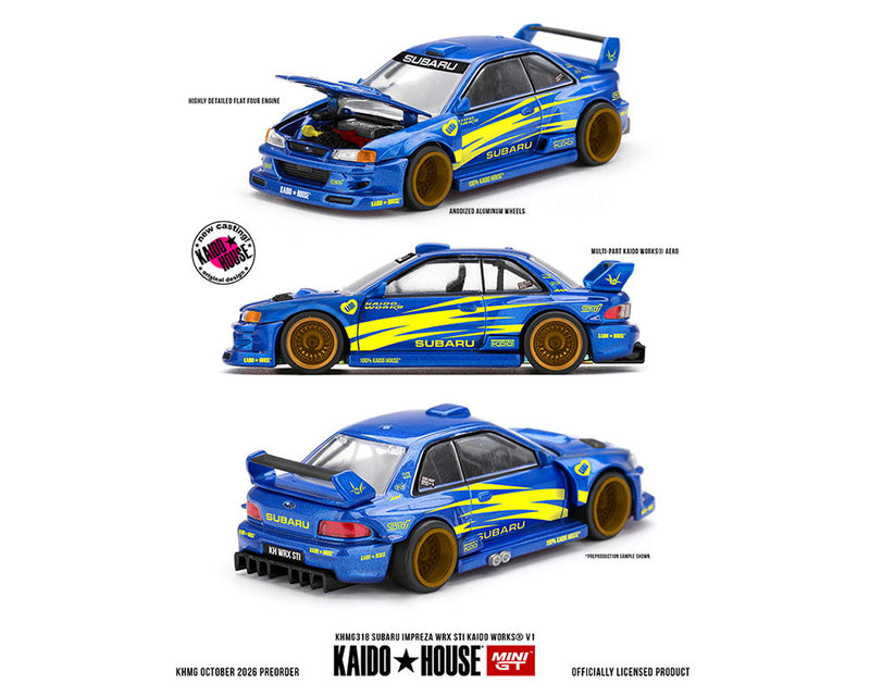 Load image into Gallery viewer, Kaido House - Kaido House x Mini GT - Subaru Impreza WRX STI Kaido Works V1 (Blue) 1/64 Scale Diecast Model Car (KHMG318)
