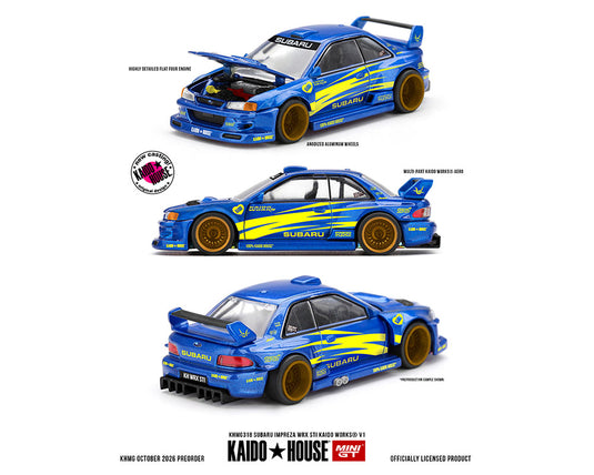 Kaido House - Kaido House x Mini GT - Subaru Impreza WRX STI Kaido Works V1 (Blue) 1/64 Scale Diecast Model Car (KHMG318)