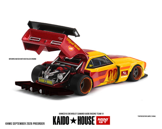 Kaido House - Kaido House x Mini GT - Chevrolet Camaro Kaido Racing Team V1 (Red with Yellow Two-Tone) 1/64 Scale Diecast Model Car (KHMG319)